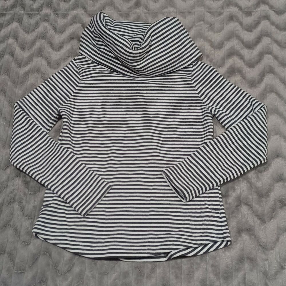 Tommy Hilfiger Womens Size S Gray White Striped Fleece Lined Cowl Neck Sweater